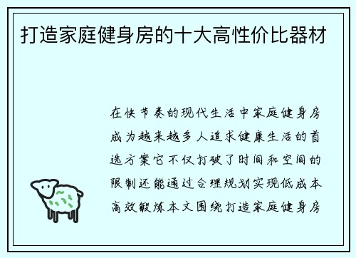 打造家庭健身房的十大高性价比器材